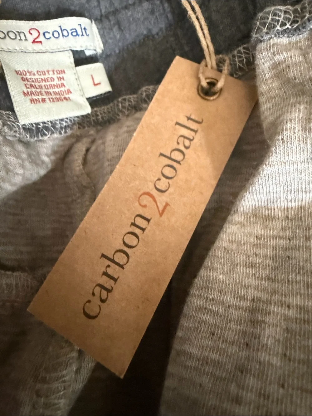 Carbon 2 Colbalt Men's Knit Drawstring lounge Pants Tan oatmeal gray Large New